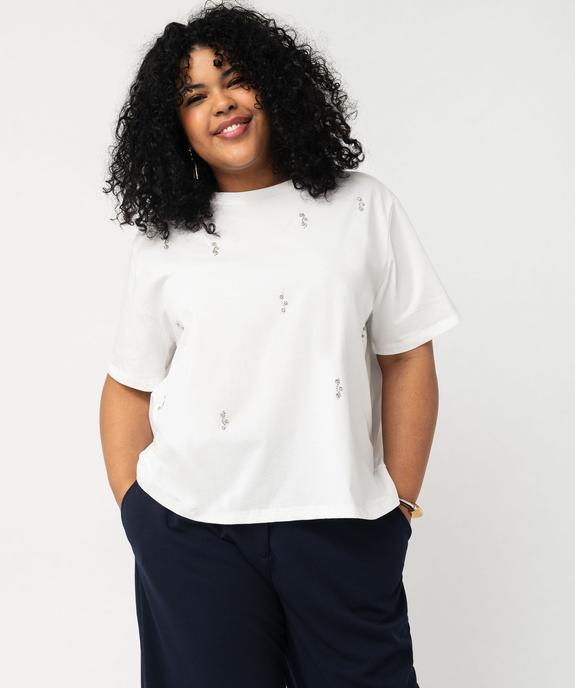 Tee-shirt manches courtes coupe large à strass femme grande taille vue2 - GEMO (G TAILLE) - GEMO