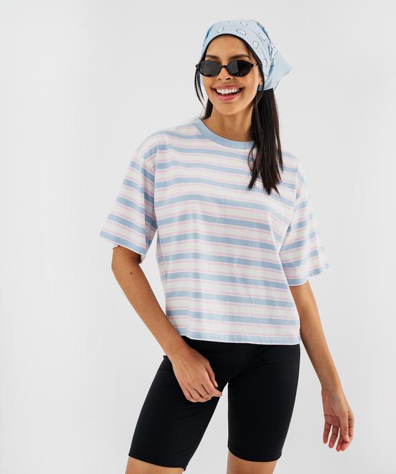 Tee-shirt manches courtes à rayures coupe oversize femme vue1 - GEMO 4G FEMME - GEMO