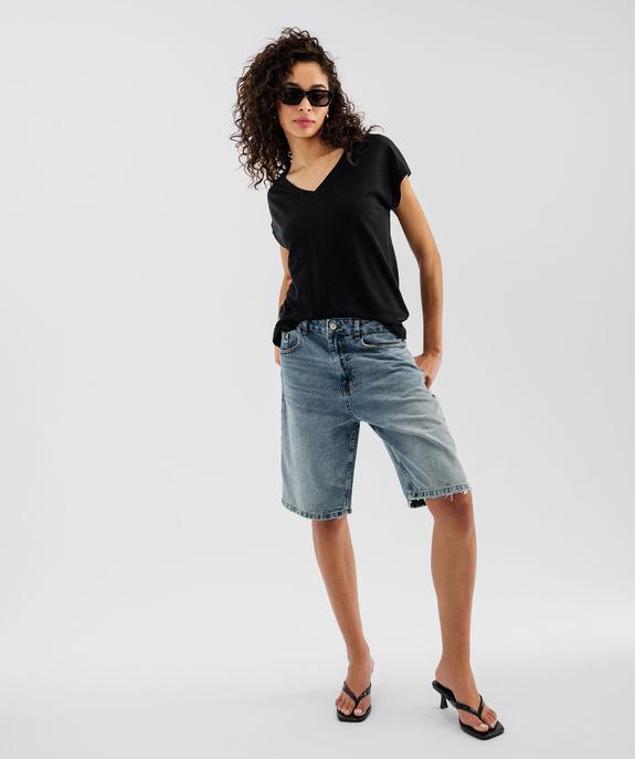 Tee-shirt manches courtes à col V coupe loose en lin femme vue4 - GEMO 4G FEMME - GEMO