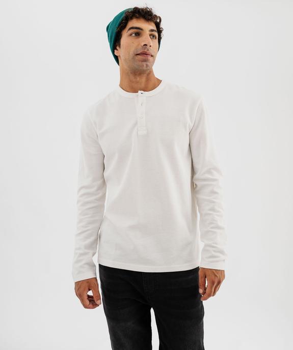 Tee-shirt manches longues en coton piqué avec col tunisien homme vue1 - GEMO 4G HOMME - GEMO