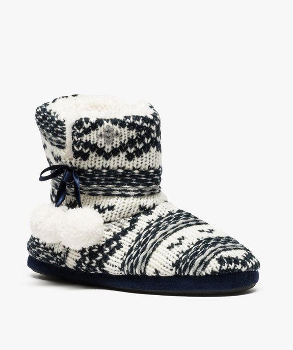 Chausson femme montants en maille jacquard à pompons vue2 - GEMO(HOMWR FEM) - GEMO