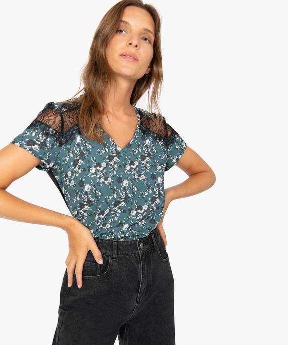 Tee-shirt femme à motifs fleuris et épaules en dentelle vue1 - GEMO(FEMME PAP) - GEMO