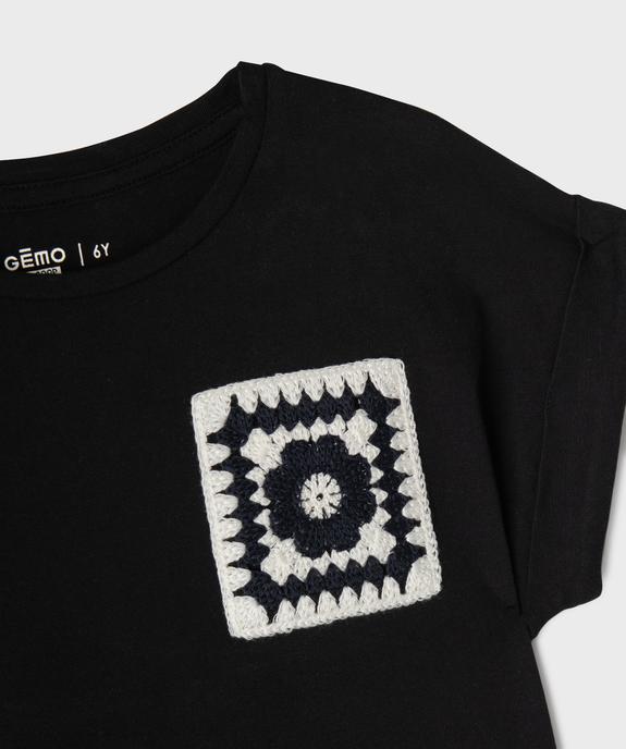 Tee-shirt manches courtes à revers coupe loose et broderie crochet fille vue3 - GEMO 4G FILLE - GEMO