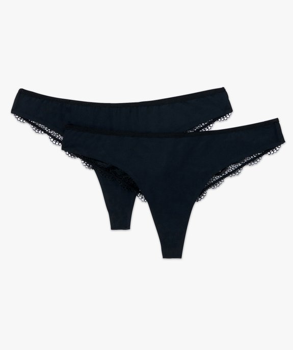 Tanga sans coutures en microfibre et dentelle femme (lot de 2) vue8 - GEMO 4G FEMME - GEMO