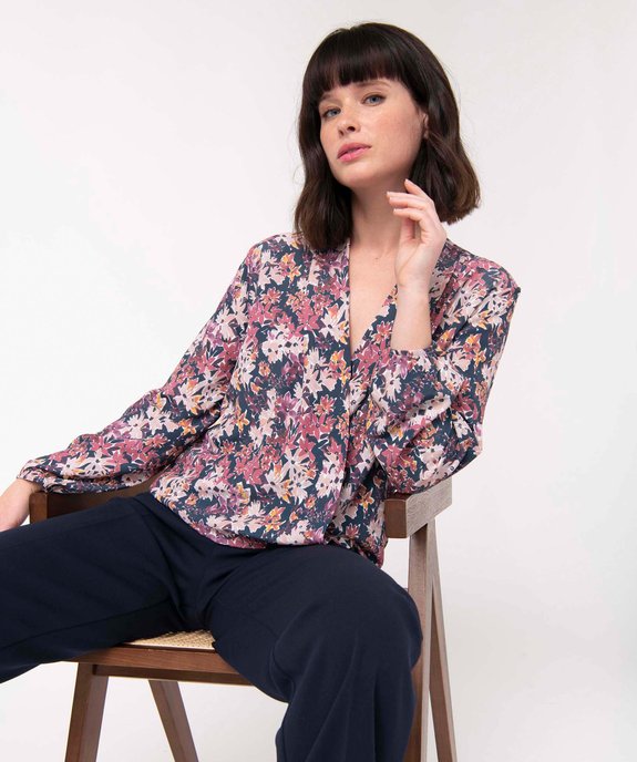 Blouse femme à manches longues forme cache-coeur  vue1 - GEMO(FEMME PAP) - GEMO