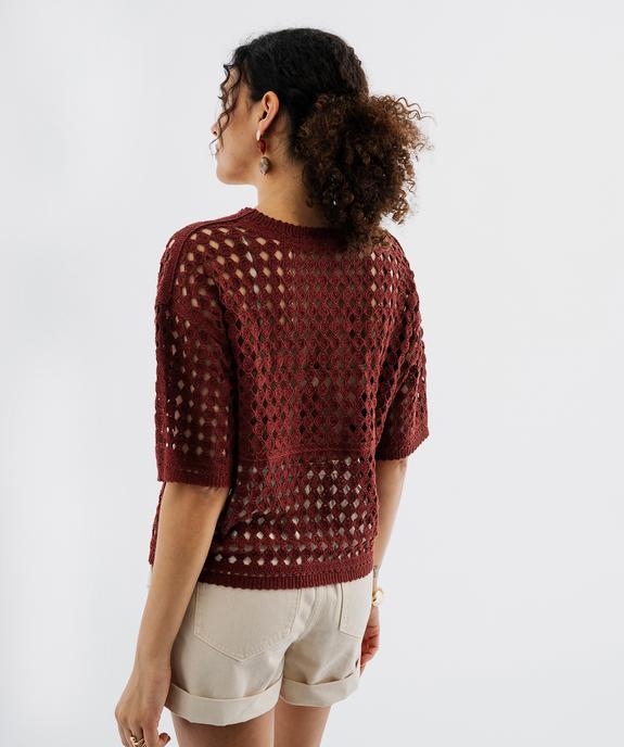 Pull manches courtes ajouré façon crochet femme vue3 - GEMO(FEMME PAP) - GEMO