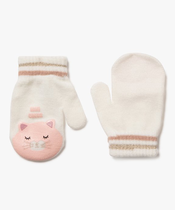 Moufles imprimées chat à paillettes bébé fille vue1 - GEMO(BEBE DEBT) - GEMO