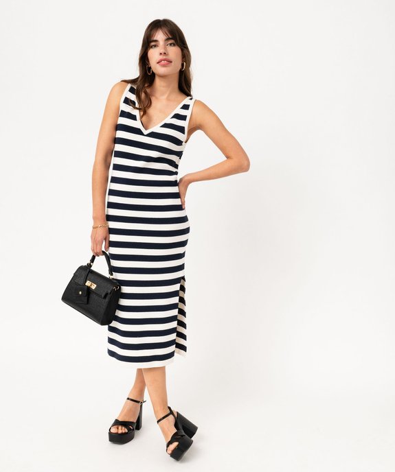 Robe longue sans manches en maille rayée femme - LuluCastagnette vue6 - LULUCASTAGNETTE - GEMO