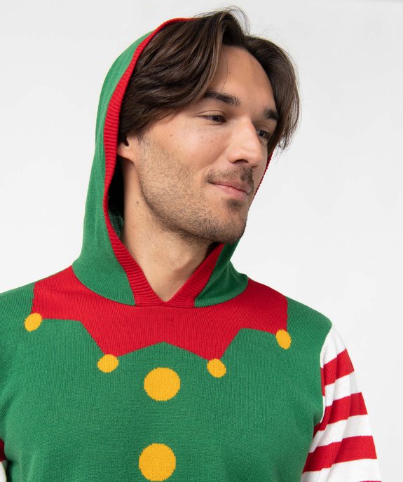 Pull De Noël Ugly Sweater Homme - Sweat à Capuche Drôle Patchwork Avec Demi-fermeture éclair