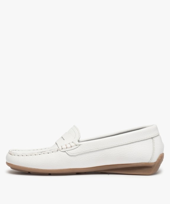 Mocassins femme souples dessus cuir uni à talon plat vue3 - GEMO (CASUAL) - GEMO