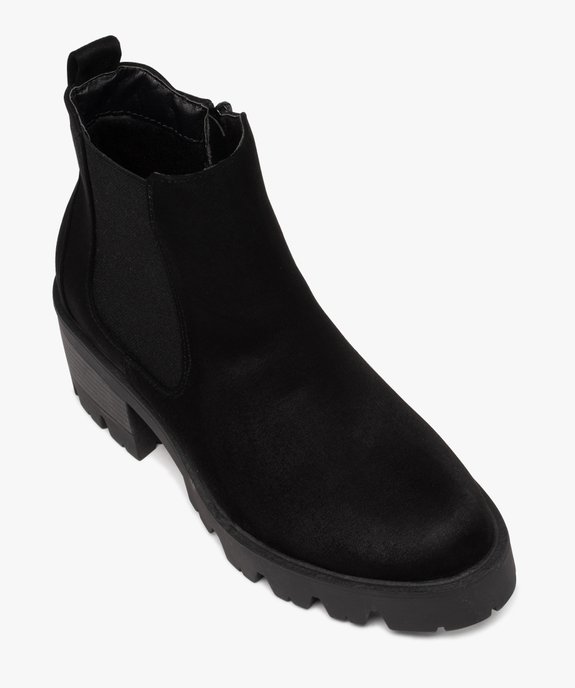 Boots femme à talon large en suédine unie avec semelle crantée  vue5 - GEMO 4G FEMME - GEMO