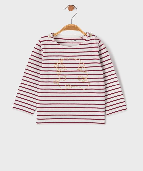 Tee-shirt manches longues rayé à broderie dorée bébé fille - LuluCastagnette vue2 - LULU CASTAGNETTE G4G D - GEMO