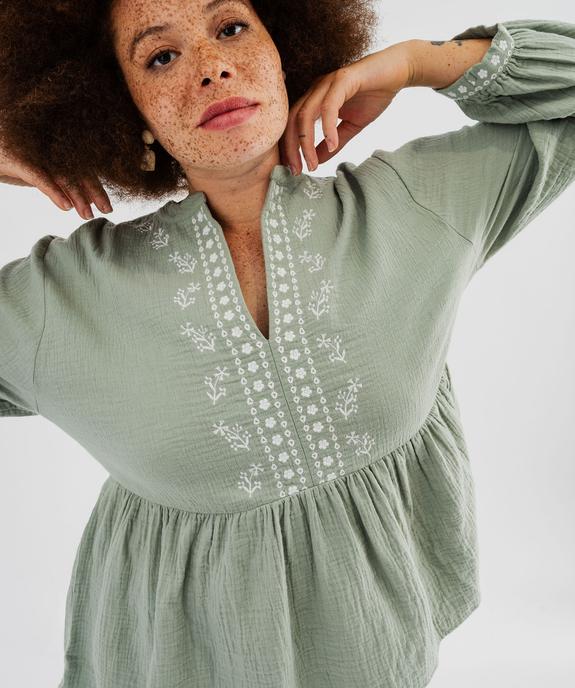 Blouse manches longues en gaze de coton brodé femme grande taille vue2 - GEMO (G TAILLE) - GEMO