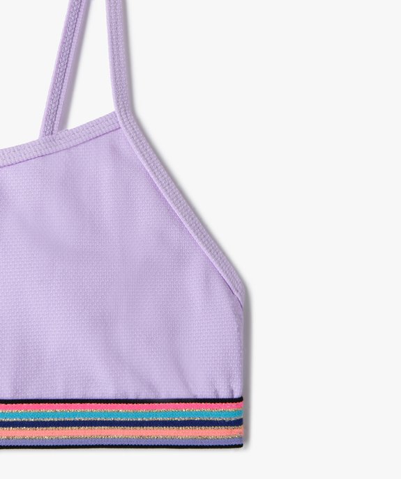 Haut de maillot de bain fille forme brassière à fines bretelles et bande rayée vue2 - GEMO (JUNIOR) - GEMO