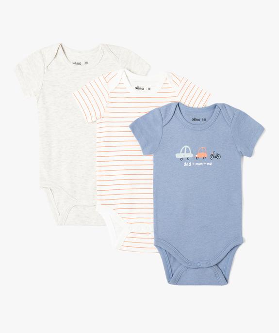 Bodies bébé à manches courtes et col américain thème voitures (lot de 3) vue1 - GEMO 4G BEBE - GEMO