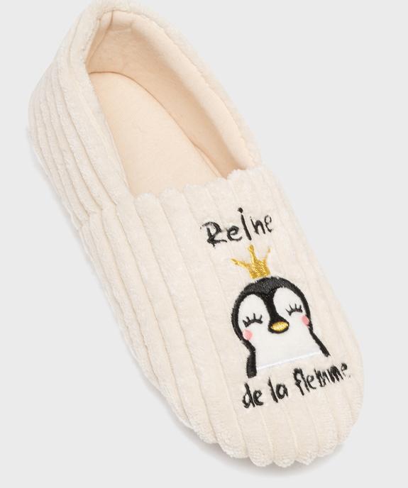 Chaussons enveloppants dessus velours brodé femme vue5 - GEMO(HOMWR FEM) - GEMO