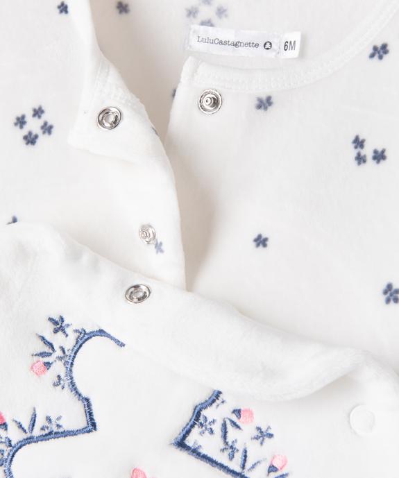 Pyjama en velours ouverture devant motif fleurs et ourson bébé - LuluCastagnette vue2 - LULUCASTAGNETTE - GEMO