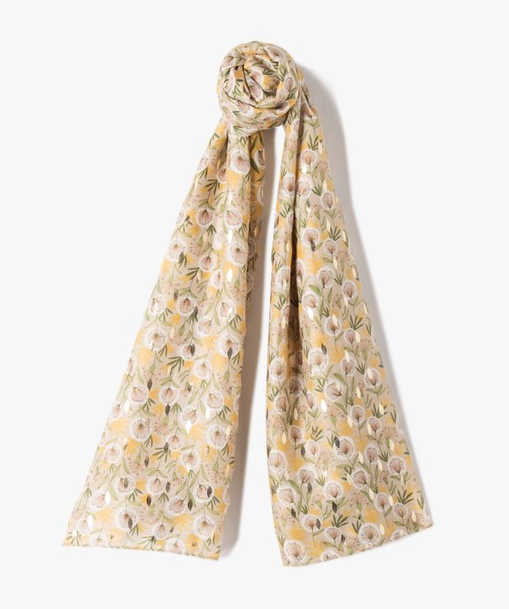 Foulard femme rectangulaire à motif fleuri et touches dorées vue1 - GEMO 4G FEMME - GEMO