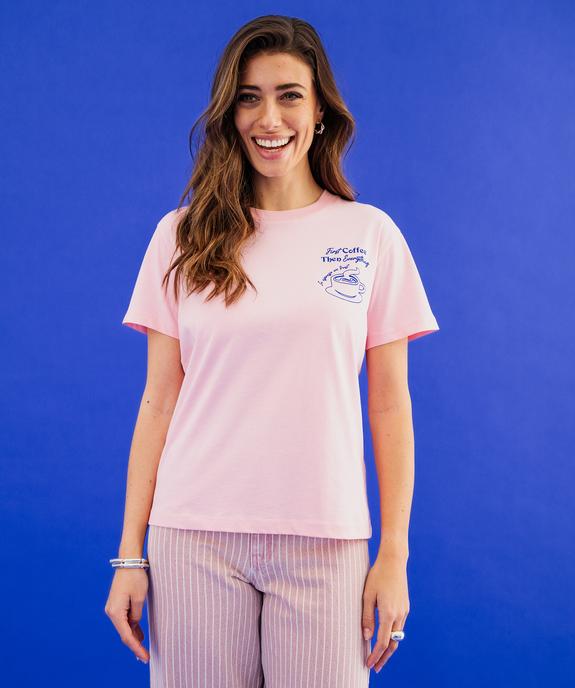 Tee-shirt manches courtes en jersey imprimé devant et dos femme vue6 - GEMO(FEMME PAP) - GEMO