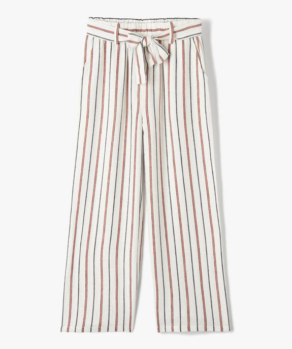 Pantalon fille large à rayures contenant du lin vue1 - GEMO 4G FILLE - GEMO