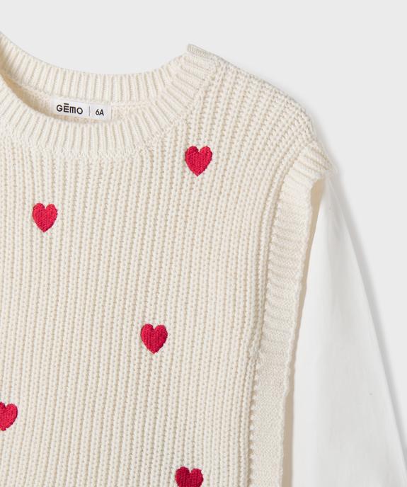 Pull avec manches et volants en coton effet 2 en 1 fille vue2 - GEMO (ENFANT) - GEMO