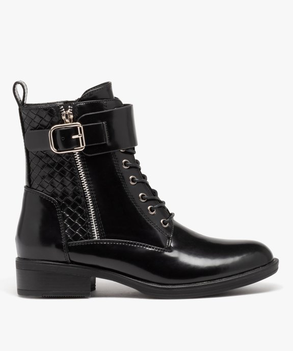 Boots femme vernies à talon plat avec zip et bride à boucle vue2 - GEMO (CASUAL) - GEMO