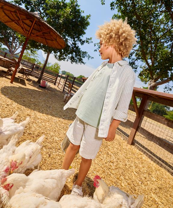 Chemise manches longues en mélange coton-lin rayé garçon vue1 - GEMO (ENFANT) - GEMO