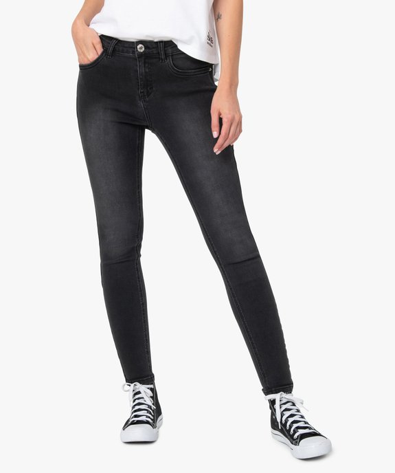 Jean femme skinny a bandes laterales pailletees noir GEMO
