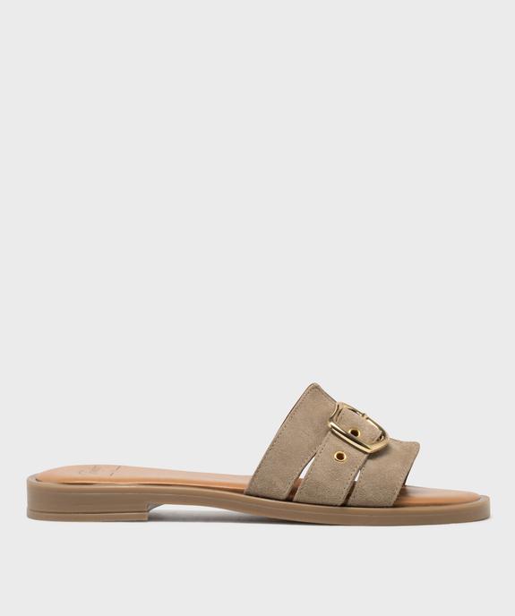 Mules en cuir suédé à bout ouvert femme - Tanéo vue1 - TANEO - GEMO