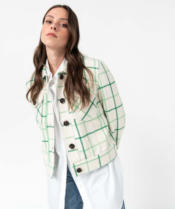 Blouson femme à carreaux avec larges poches poitrine vue1 - GEMO(FEMME PAP) - GEMO