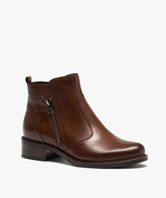 Boots femme unies dessus cuir à talon large - Tanéo vue2 - TANEO - GEMO