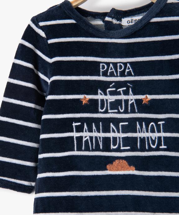 Pyjama bébé en velours avec inscription sur l’avant vue2 - GEMO(BB COUCHE) - GEMO