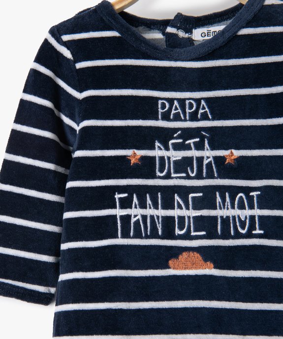 Pyjama bébé en velours avec inscription sur l’avant vue2 - GEMO(BB COUCHE) - GEMO