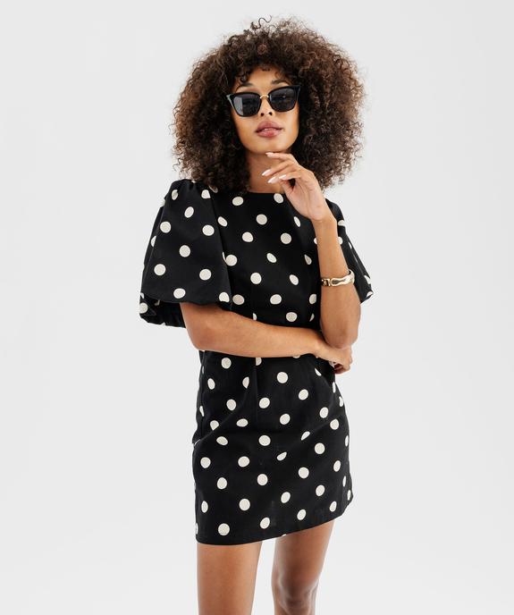 Robe courte à pois et manches courtes bouffantes vue2 - GEMO(FEMME PAP) - GEMO
