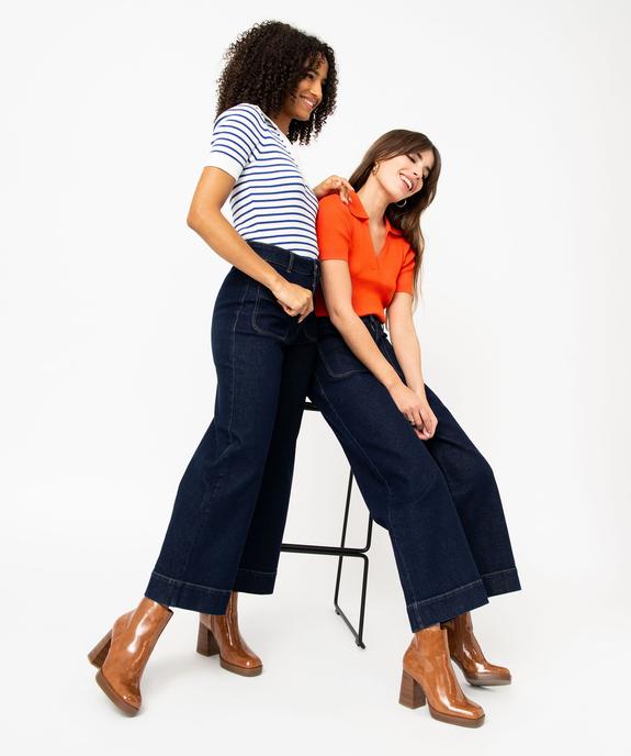 Pull rayé à manches courtes et col V femme vue1 - GEMO(FEMME PAP) - GEMO
