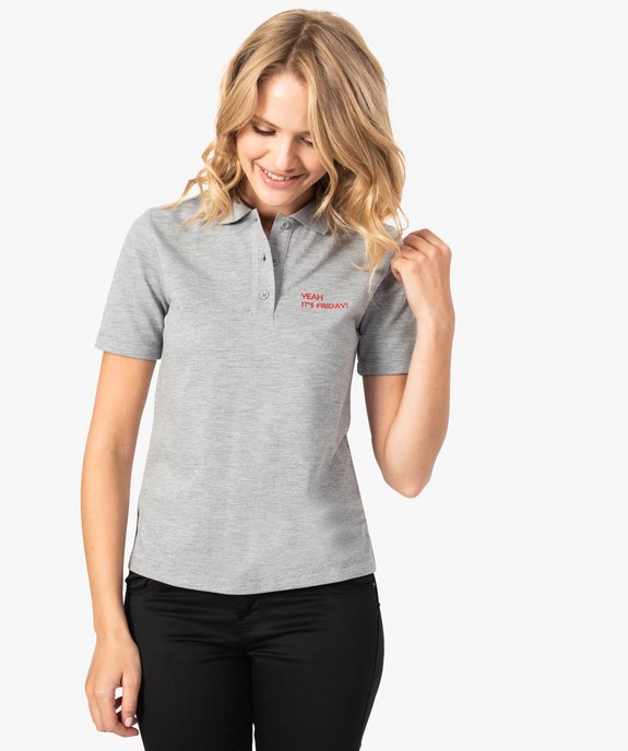 Polo à manches courtes pour femme avec inscription brodée vue1 - FOLLOW ME - GEMO