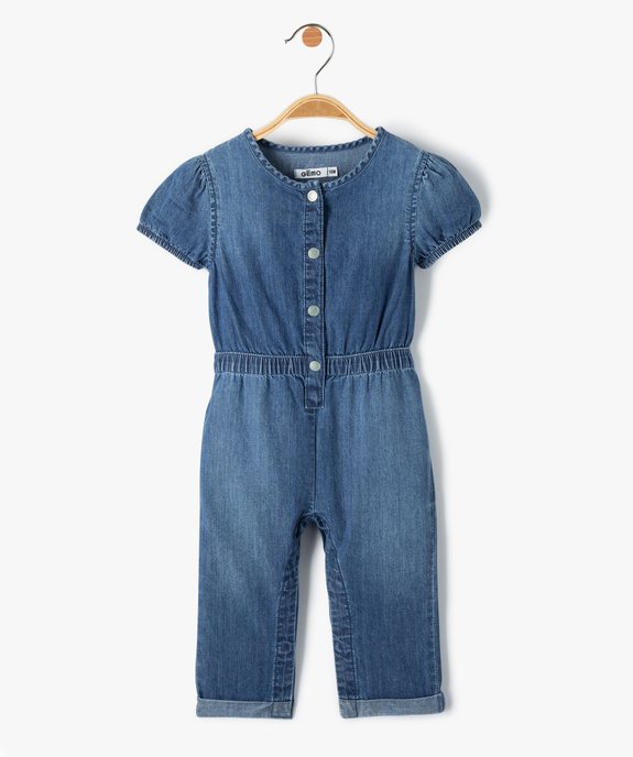 Combinaison en jean bébé fille à manches courtes vue1 - GEMO(BEBE DEBT) - GEMO