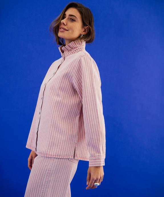 Surchemise en jean rayé à col victorien femme vue5 - GEMO 4G FEMME - GEMO