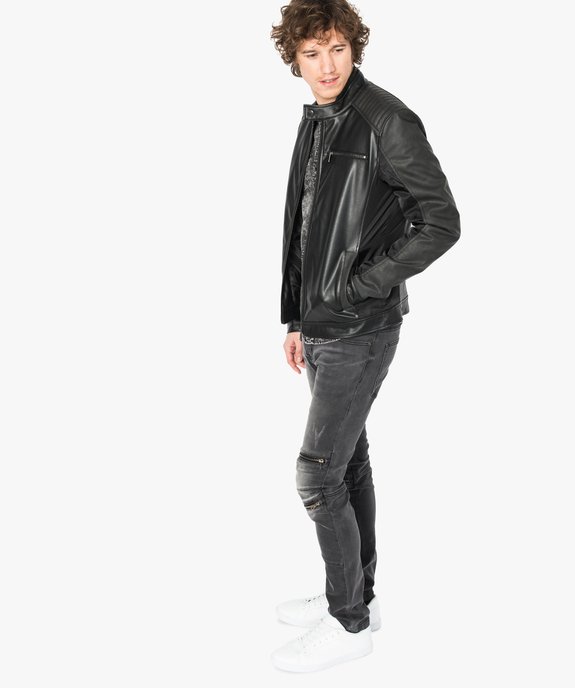 Blouson en simili cuir et toile vue5 - GEMO (HOMME) - GEMO