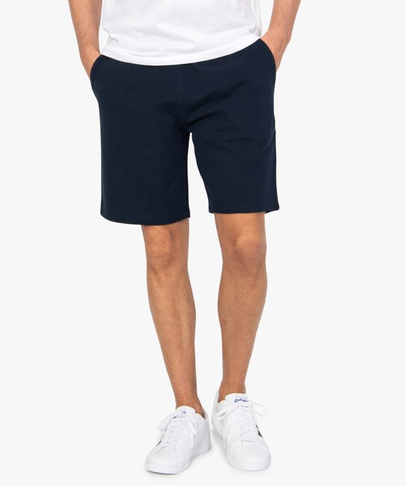 Bermuda homme uni en coton piqué vue1 - GEMO (HOMME) - GEMO