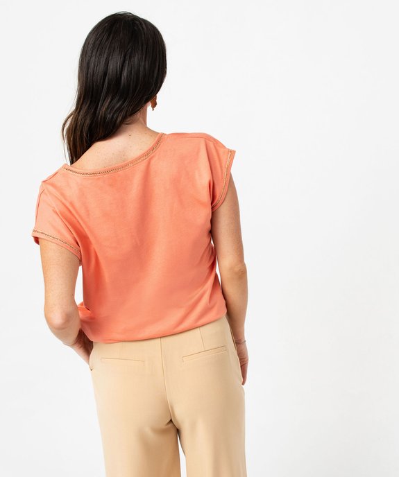 Tee-shirt manches courtes à finition tressée pailletée femme vue3 - GEMO 4G FEMME - GEMO