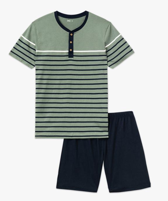 Pyjashort en coton avec haut rayé homme vue4 - GEMO 4G HOMME - GEMO
