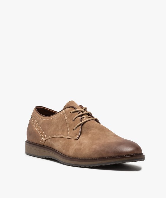 Derbies homme unis en suédine avec effet vieilli vue2 - GEMO(URBAIN) - GEMO