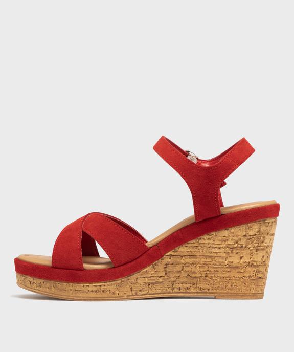 Sandales à brides en cuir métallisé et semelle compensée femme - Tanéo vue3 - TANEO - GEMO