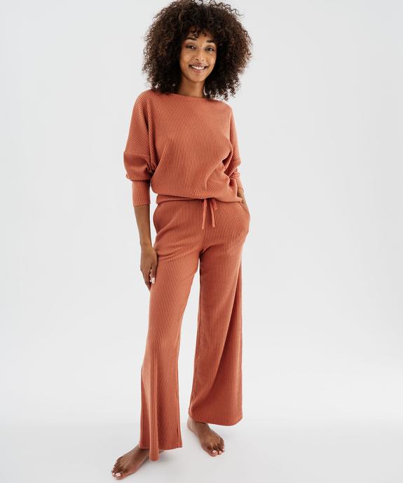 Bas de pyjama large en maille côtelée extra douce femme vue4 - GEMO 4G FEMME - GEMO