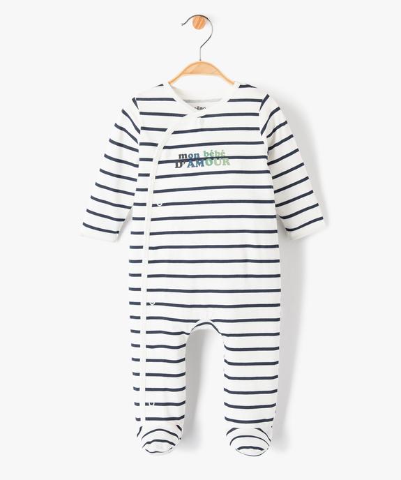 Pyjama en coton rayé pressionné devant bébé vue1 - GEMO(BB COUCHE) - GEMO