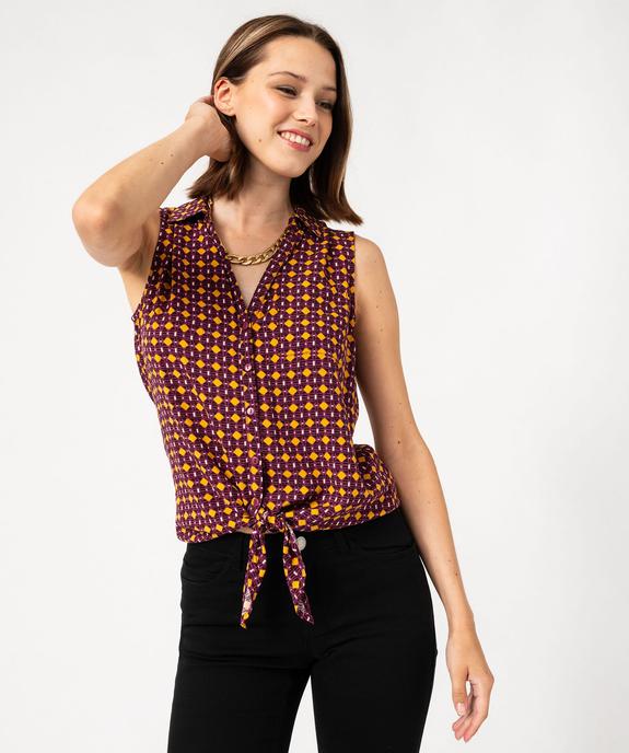 Chemise sans manches imprimée avec nœud dans le bas femme vue1 - GEMO 4G FEMME - GEMO