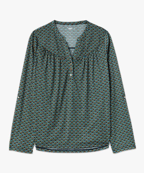 Tee-shirt à manches longues imprimé avec col boutonné femme vue4 - GEMO 4G FEMME - GEMO