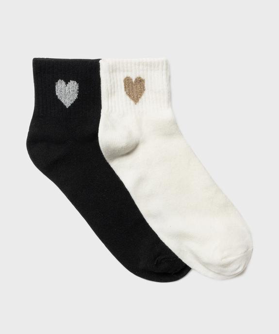 Chaussettes courtes tige côtelée à cœur pailleté femme (lot de 2 paires) vue2 - GEMO(HOMWR FEM) - GEMO