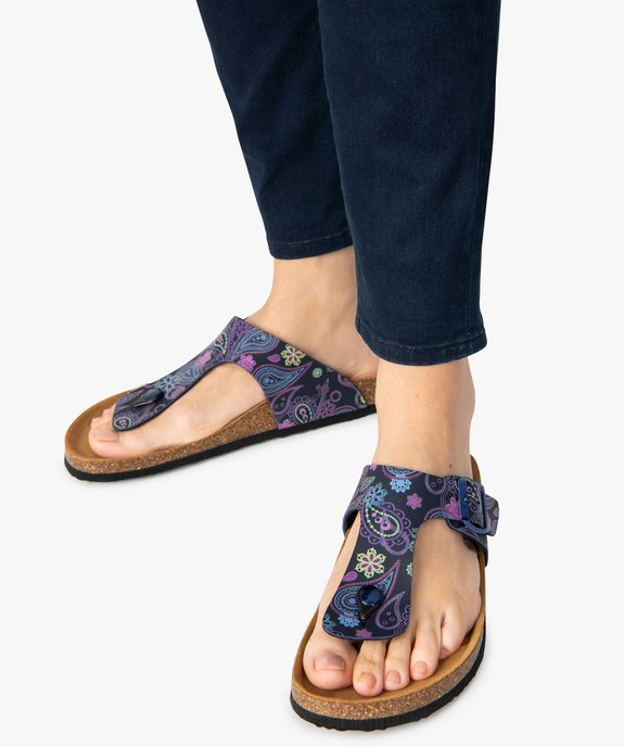 Mules femme à talon plat et bride entre-doigts imprimée vue1 - GEMO (CASUAL) - GEMO